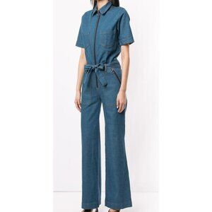 Victoria Victoria Beckham Wide Leg Denim Jumpsuit Womens 0 Zip Front Belted